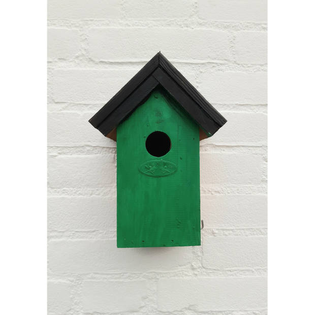 Houten vogelhuisje/nestkastje 22 cm - zwart/groen Dhz schilderen pakket - Vogelhuisjes