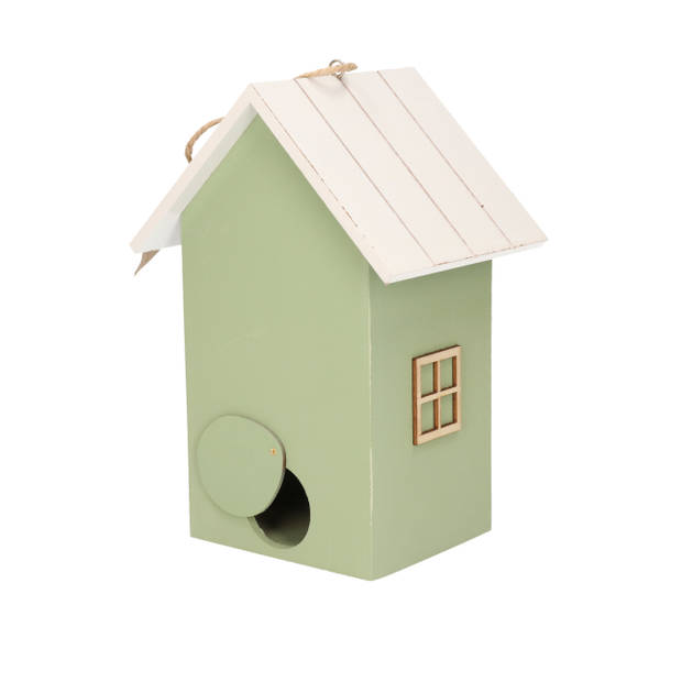 Nestkast/vogelhuisje hout groen met wit dak 15 x 12 x 22 cm - Vogelhuisjes