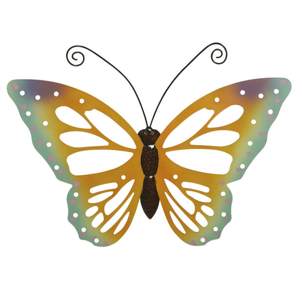 Grote oranje/gele vlinders/muurvlinders 51 x 38 cm cm tuindecoratie - Tuinbeelden
