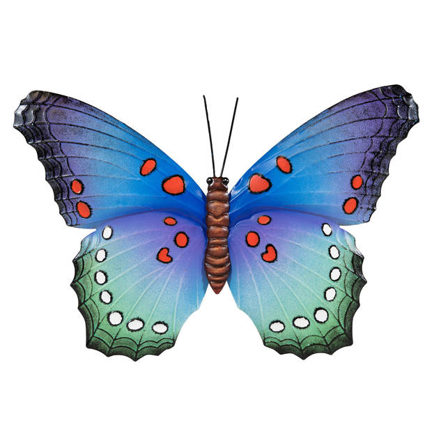 Tuindecoratie vlinder van metaal blauw 48 cm - Tuinbeelden