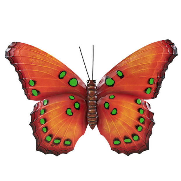 Tuindecoratie vlinder van metaal oranje 48 cm - Tuinbeelden
