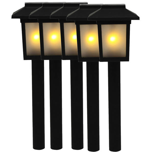 5x Tuinfakkel / tuinverlichting prikker op zonne-energie / tuinverlichting met vlameffect 48,5 cm - Prikspotjes