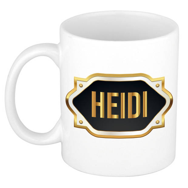 Heidi naam / voornaam kado beker / mok met goudkleurig embleem - Naam mokken