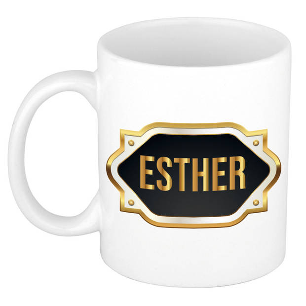 Esther naam / voornaam kado beker / mok met goudkleurig embleem - Naam mokken
