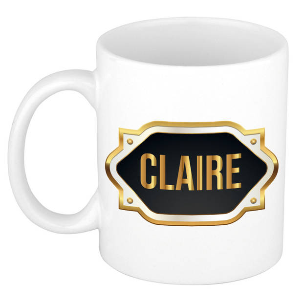 Claire naam / voornaam kado beker / mok met goudkleurig embleem - Naam mokken