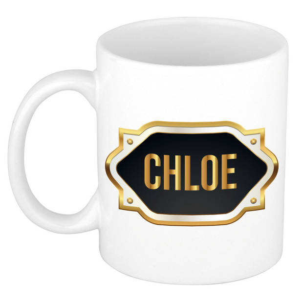 Chloe naam / voornaam kado beker / mok met goudkleurig embleem - Naam mokken