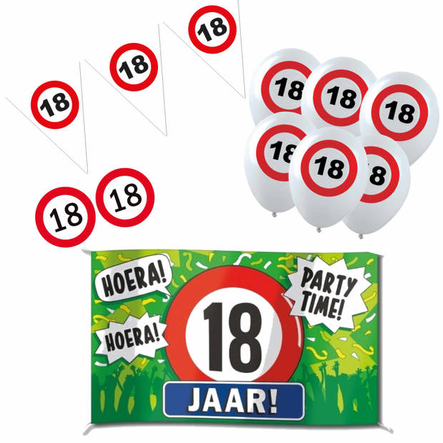 Feestartikelen 18 jaar verjaardag versiering pakket verkeersborden - Feestpakketten