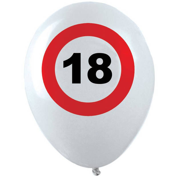 12x Leeftijd verjaardag ballonnen met 18 jaar stopbord opdruk 28 cm - Ballonnen