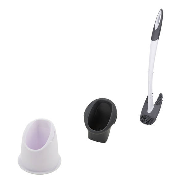 Hygienische wc-borstel/toiletborstel inclusief houder grijs/wit 41 cm van rubber - Toiletborstels