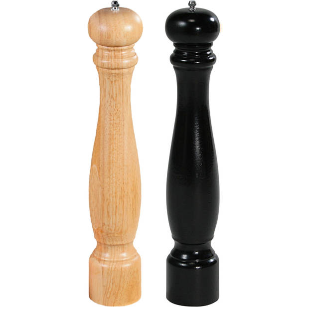 2x Pepermaler/zoutmaler molens 40 cm van bruin en zwart hout - Peper en zoutstel