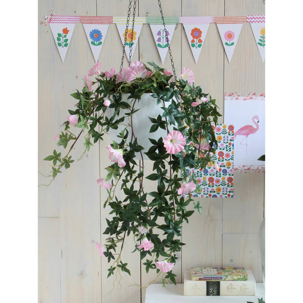 Mica Decorations Kunstplant - Petunia - groen met lichtroze - 80 cm - Kunstplanten
