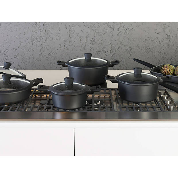 Sola Fair Cooking Braadpan - Ø 20 cm - Aluminium en RVS Pan - 2 L - Anti-aanbaklaag - Zwart/Wit