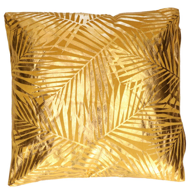 2x Bank/sier kussens voor binnen palmen print Oker goud 40 x 40 x 11 cm - Sierkussens
