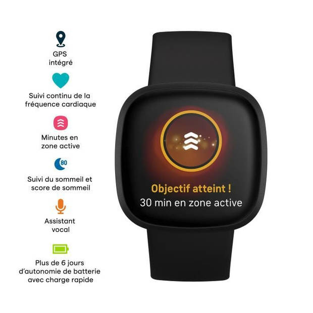 FITBIT - Versa 3 smartwatch - Levensduur batterij + 6 dagen - Zwart