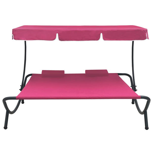 vidaXL Loungebed met luifel en kussens roze