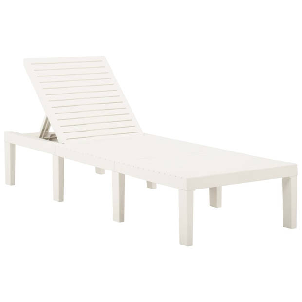 The Living Store Tuinbed - Kunststof - 195x65x32 cm - Verstelbare Rugleuning - Wit - Antraciet