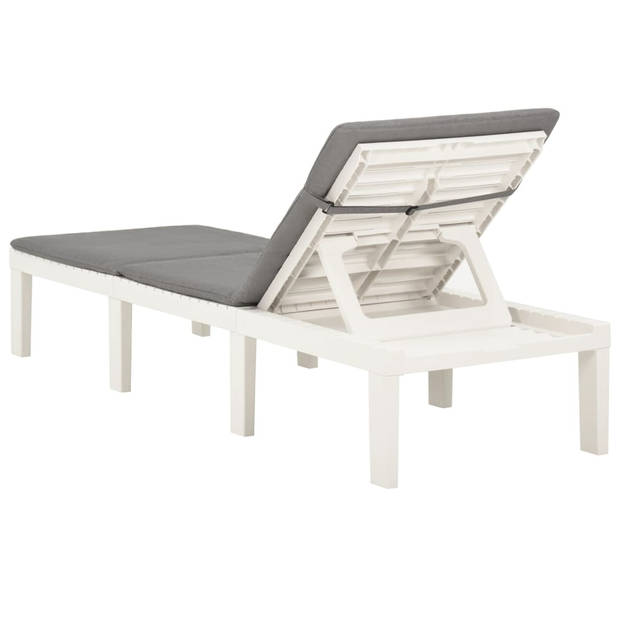 The Living Store Tuinbed - Kunststof - 195x65x32 cm - Verstelbare Rugleuning - Wit - Antraciet