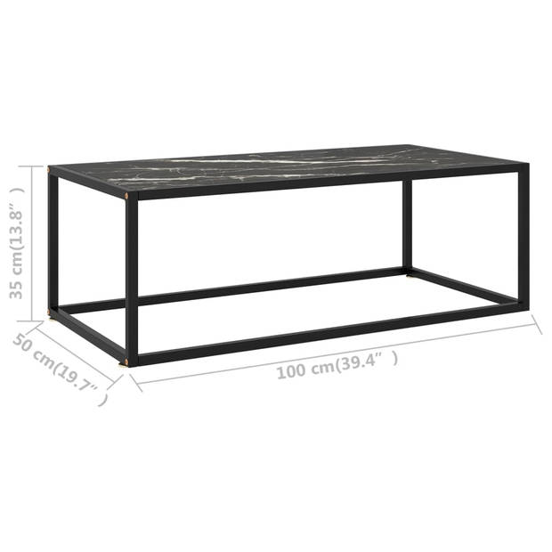 The Living Store Woonkamertafel - Salontafel - 100x50x35 cm - Gehard glas - Gepoedercoat staal