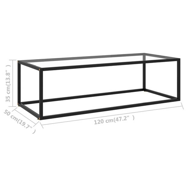 The Living Store Salontafel - Gehard glas en gepoedercoat staal - 120 x 50 x 35 cm - Zwart/transparant