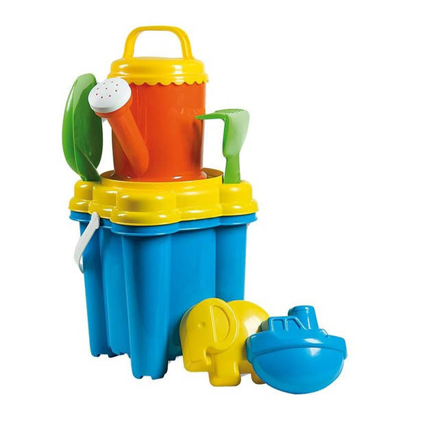 Strand/zandbak speelgoed emmer met vormpjes en kleine schepjes + grote zandschep van 55 cm - Zandspeelsets