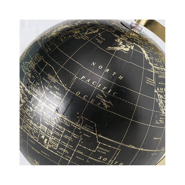 Decoratie wereldbol/globe goud/zwart op metalen voet 22 x 27 cm - Wereldbollen