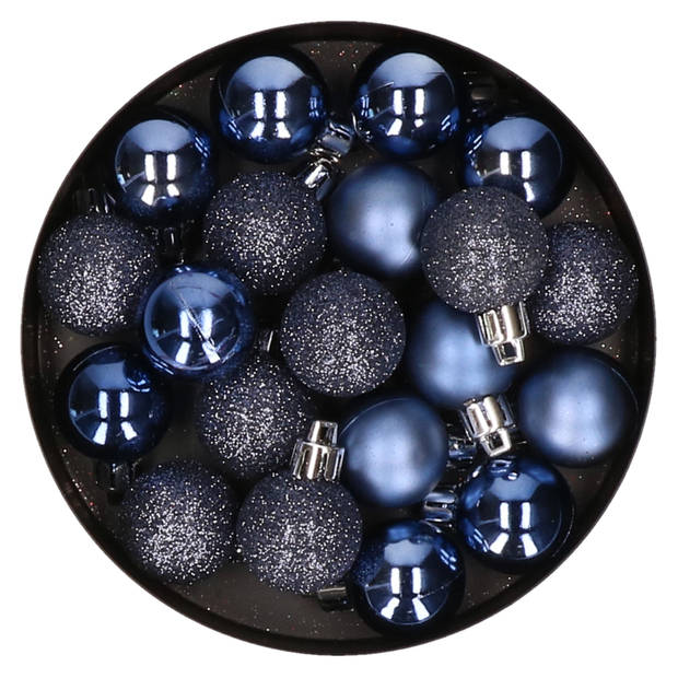 20x stuks kleine kunststof kerstballen donkerblauw 3 cm - Kerstbal