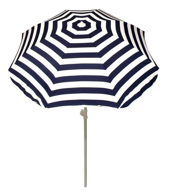 Blauw gestreepte strand/tuin basic parasol van nylon 180 cm + parasolvoet wit - Parasols