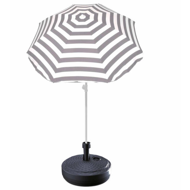 Grijs gestreepte strand/tuin basic parasol van nylon 180 cm + parasolvoet antraciet - Parasols