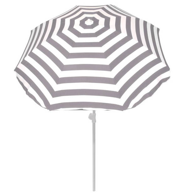 Grijs gestreepte strand/tuin basic parasol van nylon 180 cm + parasolvoet antraciet - Parasols