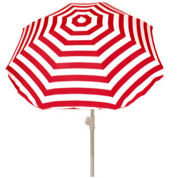 Rood gestreepte strand/tuin basic parasol van nylon 180 cm + parasolvoet wit - Parasols