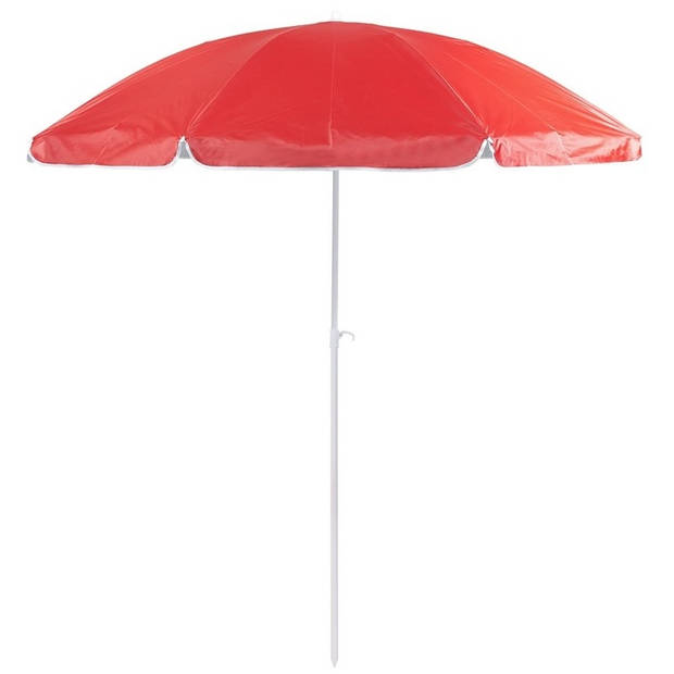 Rood strand/tuin basic parasol van nylon 200 cm + parasolvoet wit - Parasols