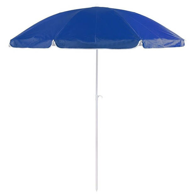 Blauw strand/tuin basic parasol van nylon 200 cm + parasolvoet wit - Parasols