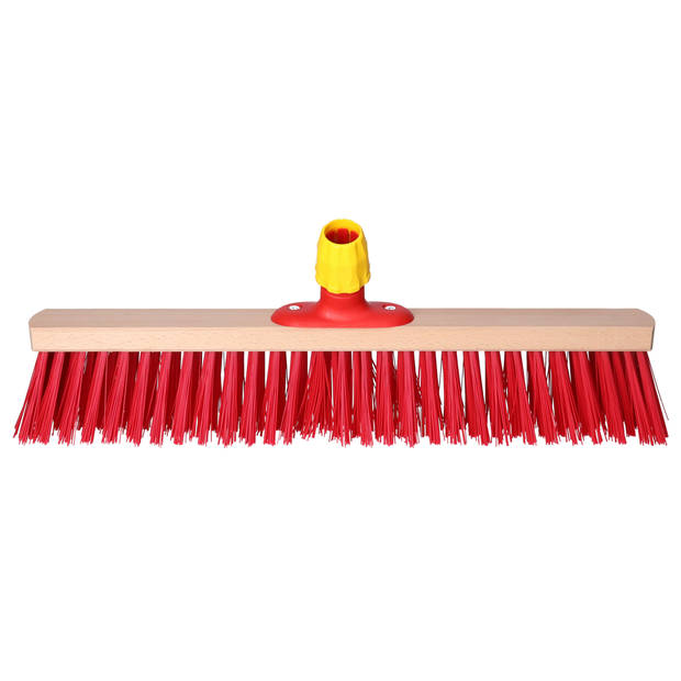 Buemag buiten bezemkop voor tegels - met steelhouder - rood - Breed 50 cm - hout/kunststof - Bezem