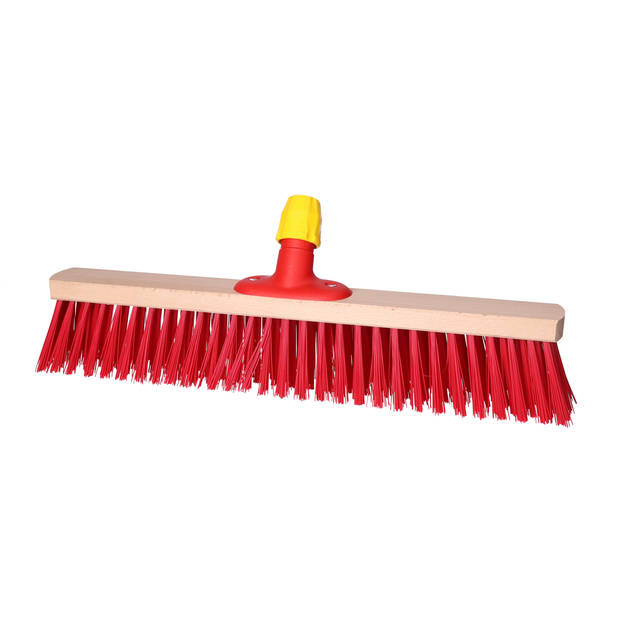 Buemag buiten bezemkop voor tegels - met steelhouder - rood - Breed 50 cm - hout/kunststof - Bezem