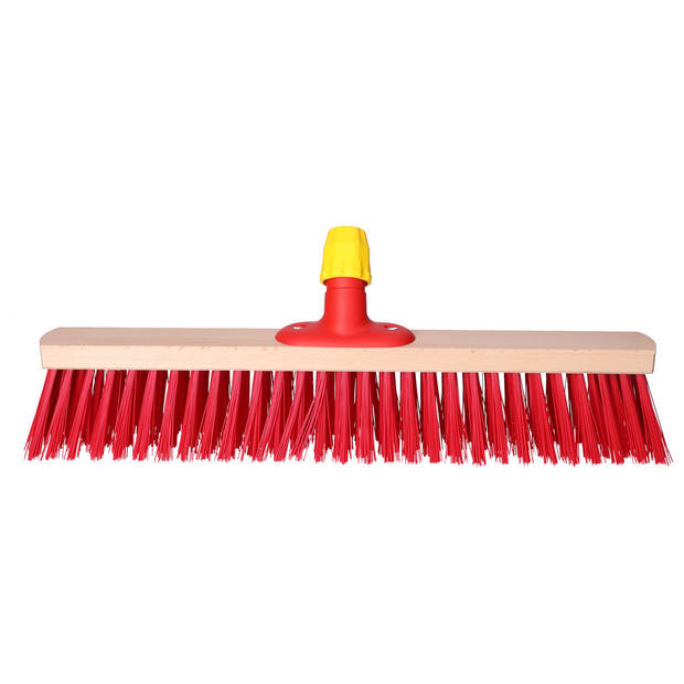 Buemag buiten bezemkop voor tegels - met steelhouder - rood - Breed 50 cm - hout/kunststof - Bezem