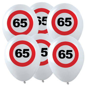 12x Leeftijd verjaardag ballonnen met 65 jaar stopbord opdruk 28 cm - Ballonnen