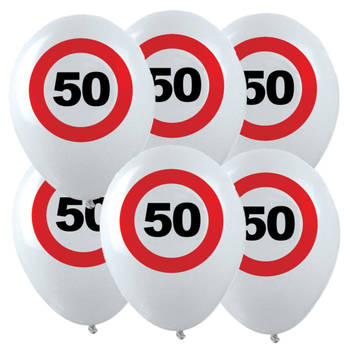 12x Leeftijd verjaardag ballonnen met 50 jaar stopbord opdruk 28 cm - Ballonnen