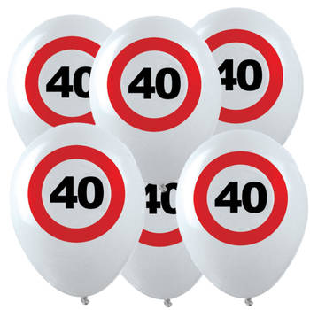 12x Leeftijd verjaardag ballonnen met 40 jaar stopbord opdruk 28 cm - Ballonnen