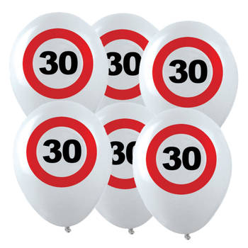 12x Leeftijd verjaardag ballonnen met 30 jaar stopbord opdruk 28 cm - Ballonnen