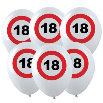 36x Leeftijd verjaardag ballonnen met 18 jaar stopbord opdruk 28 cm - Ballonnen