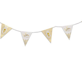Suikerfeest/offerfeest versiering metallic vlaggenlijn wit/goud 6 meter - Vlaggenlijnen