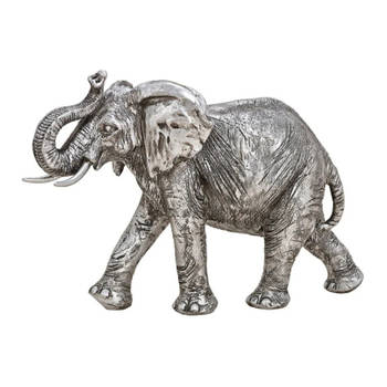 Olifant woondecoratie dieren beeldje zilver 28 x 19 x 10 cm - Beeldjes