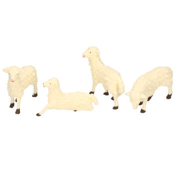 4x Witte schapen miniatuur beeldjes 7 x 6 cm dierenbeeldjes - Beeldjes