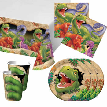 Kinderfeestje tafel dekken set voor 16x personen Dino thema - Feestpakketten