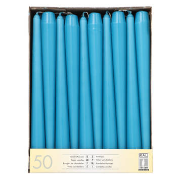 Conpax Candles Dinerkaarsen - 50x stuks - turquoise - 25 cm - Dinerkaarsen