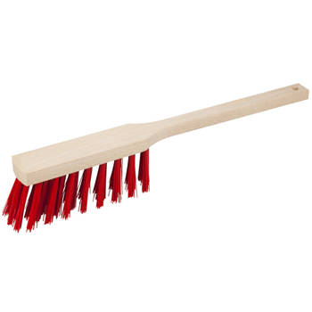 Houten stoffer/handveger - elaston haren - rood - voor buiten - 38 cm - Stoffer en blik