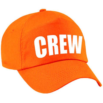 Crew pet / cap oranje met witte letters voor kinderen - Verkleedhoofddeksels