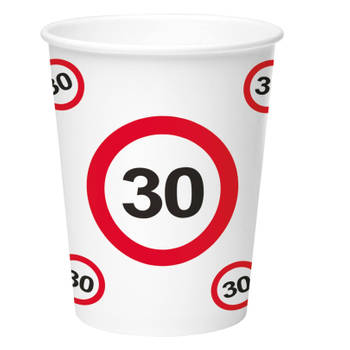 24x stuks drinkbekers van papier in 30 jaar verjaardag thema 350 ml - Feestbekertjes