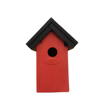 Houten vogelhuisje/nestkastje 22 cm - zwart/rood Dhz schilderen pakket - Vogelhuisjes