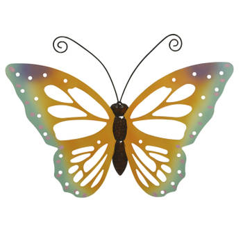 Grote oranje/gele vlinders/muurvlinders 51 x 38 cm cm tuindecoratie - Tuinbeelden